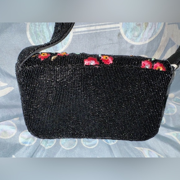 Black Floral Beaded Shoulder Bag by SOL and Mer - Picture 6 of 9
